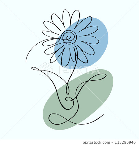 Beautiful flower isolated on white background. Line art blossom flower. One line continuous abstract flower. Outline vector illustration. Beautiful flower isolated on white background. Line art blossom flower. One line continuous abstract flower. Outline vector illustration. 113286946