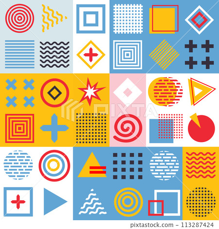 Trendy Neo geometric pattern, vector background. Geometry abstract print design. Op art, neo geometry, bauhaus. 113287424