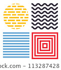 Abstract geometric simple minimalistic set. stripes, waves, random symbols textures. Vector illustration 113287428