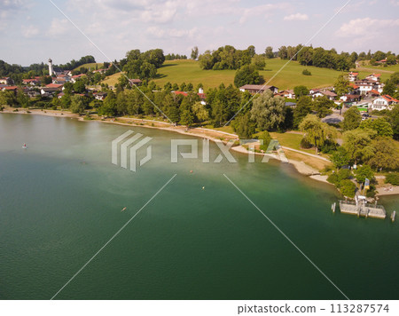 Aerial photo Lake Orta, the shore of the lake from above. 113287574