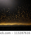 Golden Glitter Confetti on Black Background podium Banner 113287616