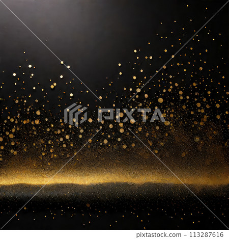 Golden Glitter Confetti on Black Background podium Banner 113287616