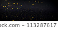 Gold glitter sparkles black background. Christmas background with bokeh 113287617