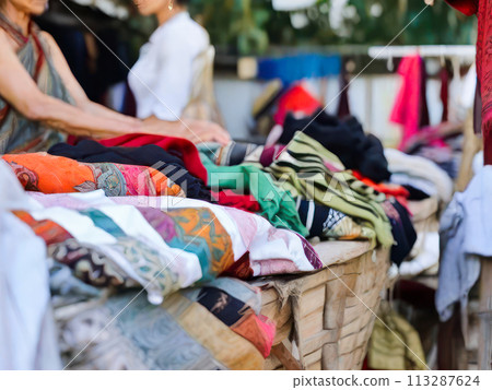 Heap colorful Indian textiles and clothing for shopping Heap colorful Indian textiles and clothing for shopping 113287624