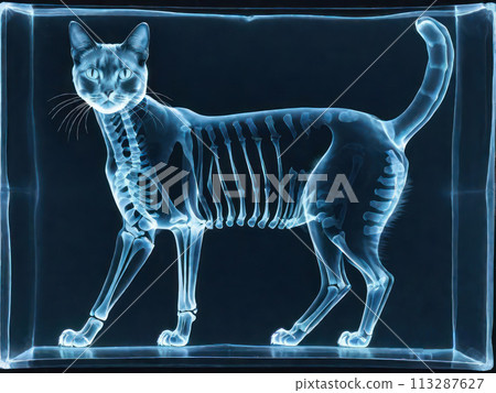 X-ray images of cat animal.  Illustration project in dark color 113287627