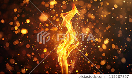 A lit fire torch, festive fire against backdrop of bright fireworks and bokeh lights. Victory Summer Olympics Paris 2024 A lit fire torch, festive fire against backdrop of bright fireworks and bokeh lights. Victory Summer Olympics Paris 2024 113287867