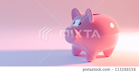 Pink ceramic piggy bank on a light background, symbolizing the strategy of savings and financial security 113288158
