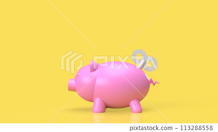 The Piggy Bank and wind up for earn or saving concept 3d rendering. The Piggy Bank and wind up for earn or saving concept 3d rendering. 113288558