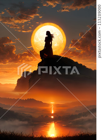 Angel floating in the full moon 113289000