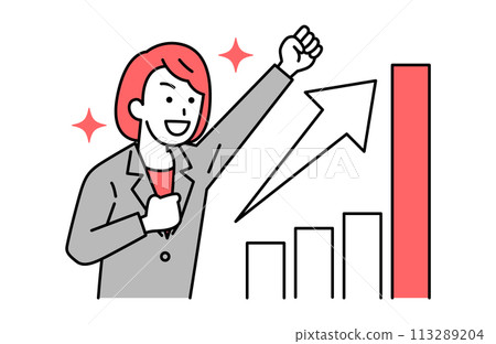 A happy woman in a suit and a rising graph 113289204