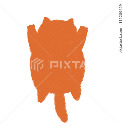 Silhouette of a cat sleeping with its back raised up, crayon-touched, orange Silhouette of a cat sleeping with its back raised up, crayon-touched, orange 113289499