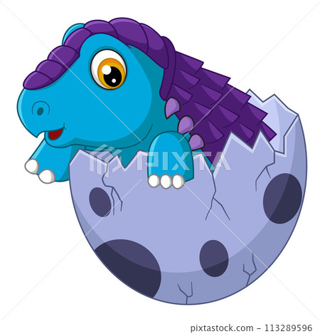 Cartoon baby nadosaurus hatching from egg of illustration 113289596
