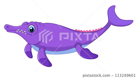 Cartoon plesiosuchus on white background of illustration 113289601
