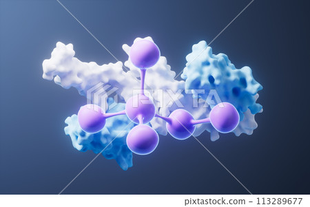 Biological protein and molecule, 3d rendering. Biological protein and molecule, 3d rendering. 113289677