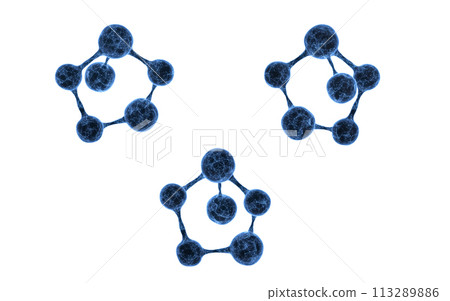 Molecule with blue transparent structure, 3d rendering. 113289886
