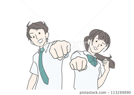 Male and female students making fighting poses Male and female students making fighting poses 113289890