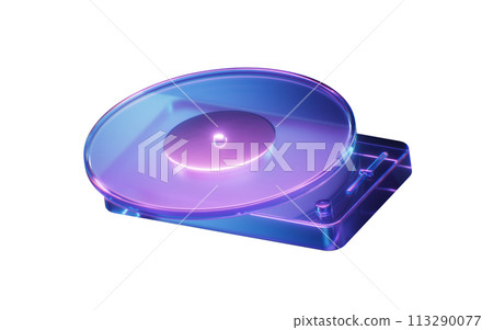 Record player with dark neon light effect, 3d rendering. 113290077