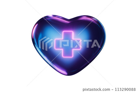 Medical heart with dark neon light effect, 3d rendering. Medical heart with dark neon light effect, 3d rendering. 113290088