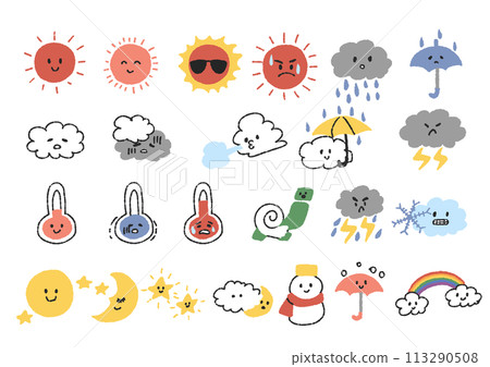 Hand-drawn comical weather icon set Hand-drawn comical weather icon set 113290508