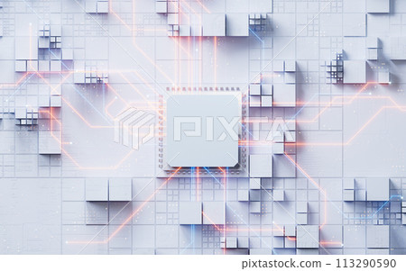 Technology circuit board and core, 3d rendering. 113290590