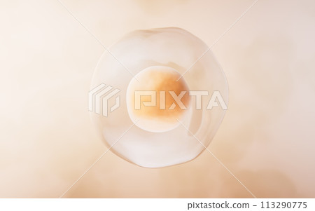 Transparent cell with biotechnology and cosmetic concept, 3d rendering. Transparent cell with biotechnology and cosmetic concept, 3d rendering. 113290775