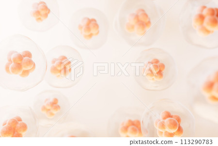 Transparent cell with biotechnology and cosmetic concept, 3d rendering. Transparent cell with biotechnology and cosmetic concept, 3d rendering. 113290783