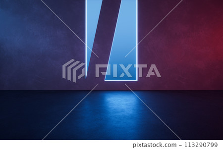 Dark room with geometry shape, 3d rendering. Dark room with geometry shape, 3d rendering. 113290799