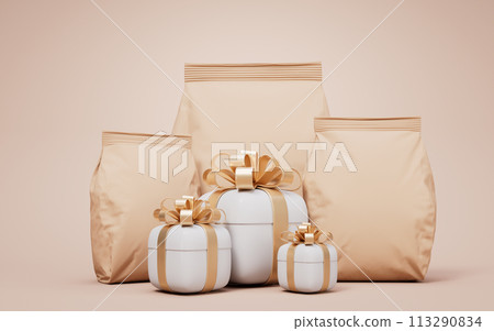 Brown blank paper package bag, 3d rendering. 113290834