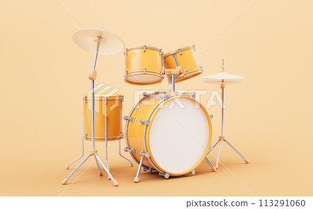 3D cartoon style drum set, 3d rendering. 113291060