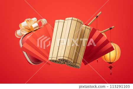 Retro Chinese acient bamboo slip, 3d rendering. Retro Chinese acient bamboo slip, 3d rendering. 113291103