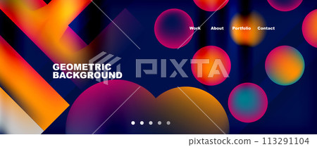 Colorful geometric background with circles. Vector Illustration For Wallpaper, Banner, Background, Card, Book Illustration, landing page Colorful geometric background with circles. Vector Illustration For Wallpaper, Banner, Background, Card, Book Illustration, landing page 113291104