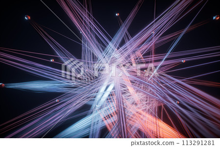 Abstract glowing neon lines background, 3d rendering. Abstract glowing neon lines background, 3d rendering. 113291281