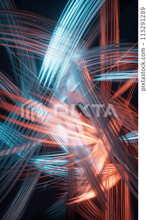 Abstract glowing neon lines background, 3d rendering. Abstract glowing neon lines background, 3d rendering. 113291289