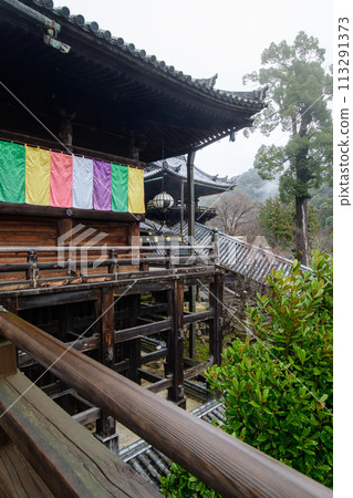 Hasedera Temple soaked in the rain - View of the main hall, bell tower, and climbing corridor from the stage - Nara Prefecture Hasedera Temple soaked in the rain - View of the main hall, bell tower, and climbing corridor from the stage - Nara Prefecture 113291373