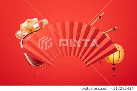 Ancient Chinese fan background, 3d rendering. 113291424