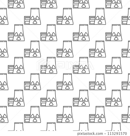 Nuclear Power Plant vector Radiation Factory outline seamless pattern 113291570