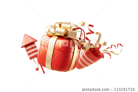 Gift box with cartoon style, 3d rendering. 113291710