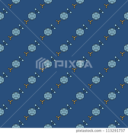 Space Based Nukes with Earth and Satellite vector colored seamless pattern 113291737