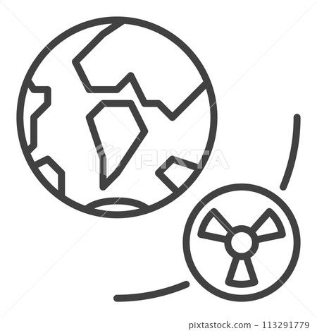 Earth and Nuclear Orbital Bomb in Space vector thin line icon or symbol Earth and Nuclear Orbital Bomb in Space vector thin line icon or symbol 113291779