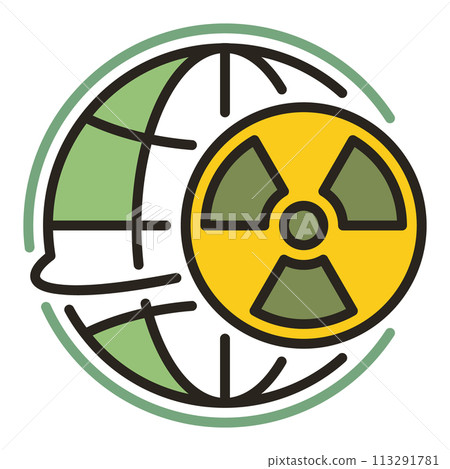 Earth Globe with Radiation sign - vector colored icon or symbol 113291781