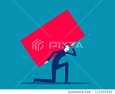 Person carry heavy burdens of life. Pressure of difficulties and hardships concept 113291850