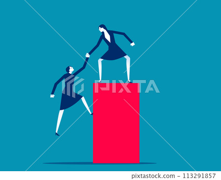 Helping a partner. Helping to reach goal as teamwork power with partners 113291857