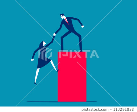 Helping a partner. Helping to reach goal as teamwork power with partners Helping a partner. Helping to reach goal as teamwork power with partners 113291858