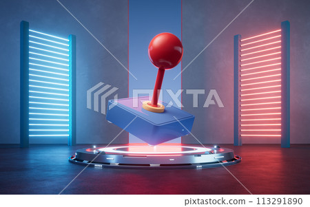 Game hand control with glowing neon lights, 3d rendering. 113291890