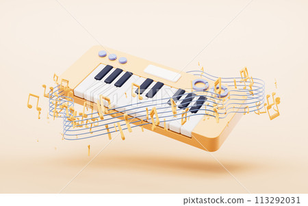 Music instruments with cartoon style, 3d rendering. Music instruments with cartoon style, 3d rendering. 113292031