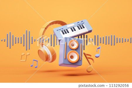 Music instruments with cartoon style, 3d rendering. Music instruments with cartoon style, 3d rendering. 113292056