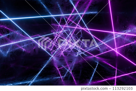 Glowing neon lines tunnel, 3d rendering. Glowing neon lines tunnel, 3d rendering. 113292103