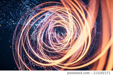 Flowing curve and particles background, 3d rendering. 113292171