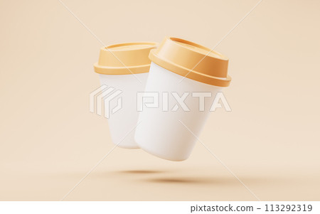 Cartoon style coffee cup, 3d rendering. Cartoon style coffee cup, 3d rendering. 113292319