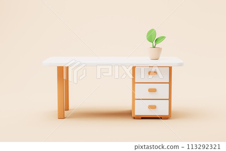 Cartoon style office desk, 3d rendering. 113292321